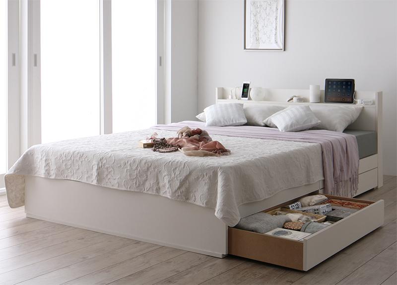 収納ベッド シングル【Splend】【ボンネルコイルマットレス：レギュラー付き】フレームカラー：ブラック マットレスカラー：ブラック スリム棚・多コンセント付き・収納ベッド【Splend】スプレンド