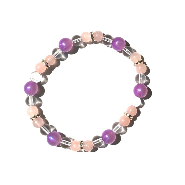 UVチェッカー付 パワーストーン ブレスレット パープル 日本製 シンプルデザイン アクセサリー