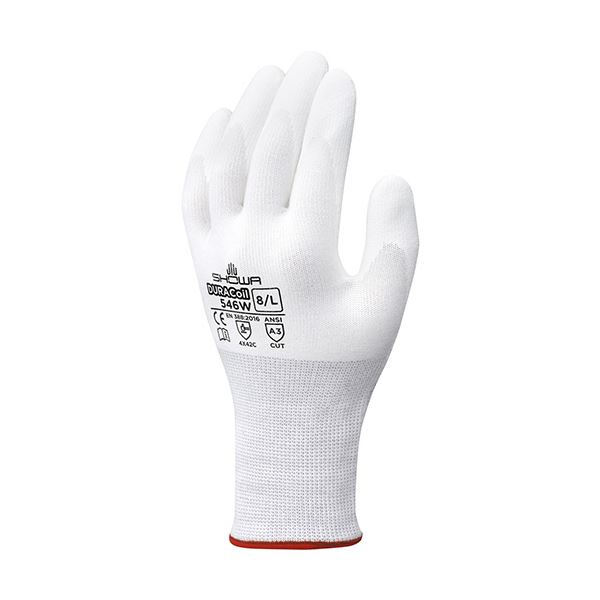 （まとめ）ショーワグローブ 耐切創背抜き手袋デュラコイル 546W L ホワイト NO546W-L 1双【×3セット】