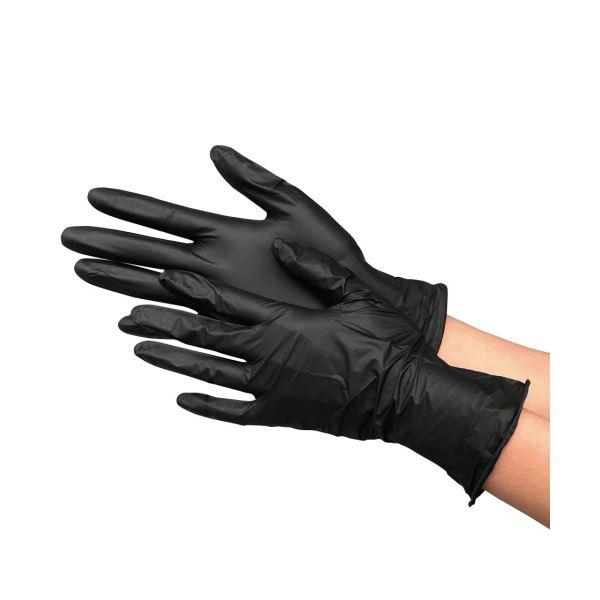 サイバーベイの〔まとめ〕 川西工業 ニトリル 使いきり手袋 フェリーチェ 粉なし ブラック L #2066-L 1箱 (100枚) 〔×5セット〕｜アングル2
