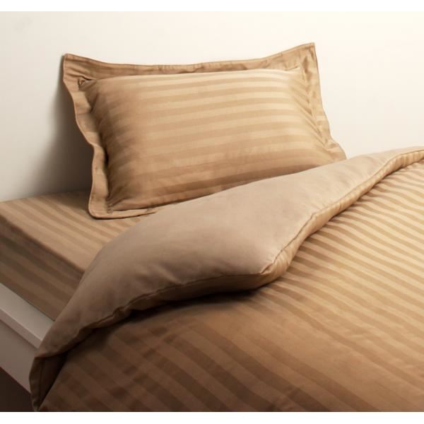 布団カバーセット ダブル サンドベージュ 9色から選べるホテルスタイル ストライプサテンカバーリング..