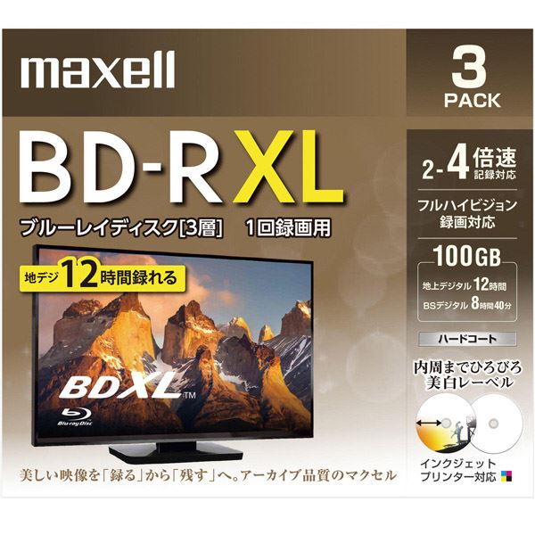 Maxell Ͽѥ֥롼쥤ǥ BD-R XL(24®б) 720ʬ/3100GB 3 BRV100WPE.3J