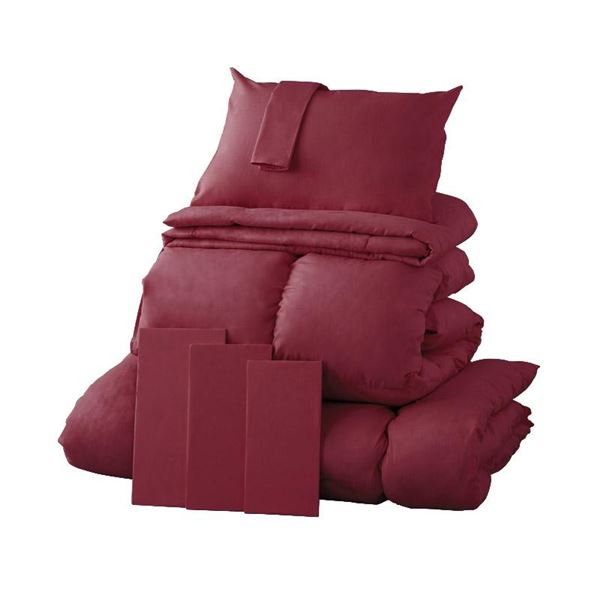 布団8点セット シングル ワインレッド 9色から選べる!シンサレート入り布団 8点セット 和タイプ