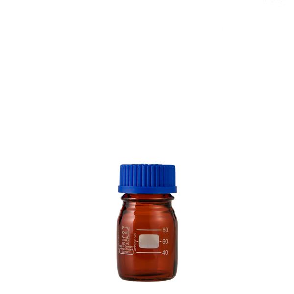 【柴田科学】ねじ口びん(メジュームびん) 茶褐色 青キャップ付 100mL【10個】 017210-100A