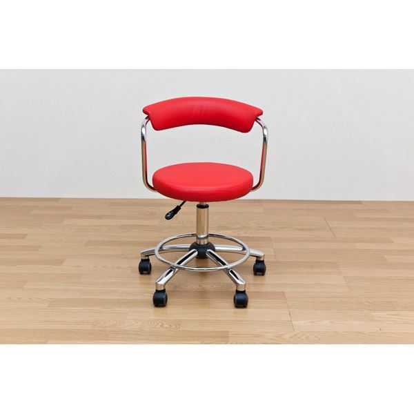 キャスター付きデザインチェア ソフトレザー/スチールパイプ ガス圧昇降式 レッド(赤)【代引不可】