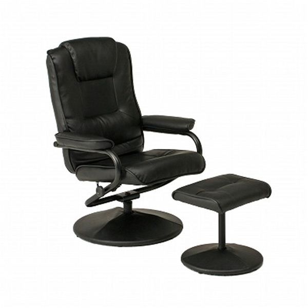 無段階式リクライニングチェア/パーソナルチェアー 【オットマン付き】 スチール/合成皮革 703 BK ブラック（黒）【代引不可】