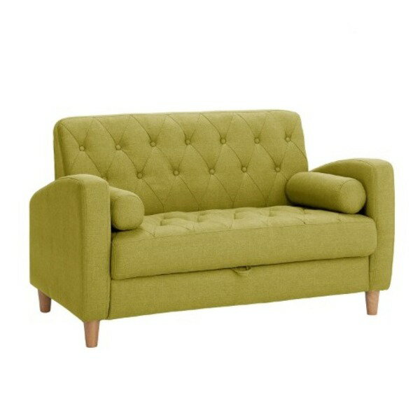 ソファー 約幅123cm 2人掛け グリーン ファブリック 座面下収納 クッション 肘付き 脚付き リビング ダ..