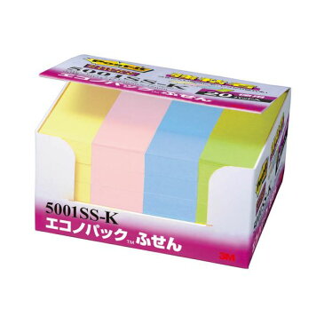 【ポイント10倍】（まとめ） 3M ポストイット エコノパック 強粘着ふせん 75×25mm パステルカラー4色 5001SS-K 1パック（20冊） 【×2セット】