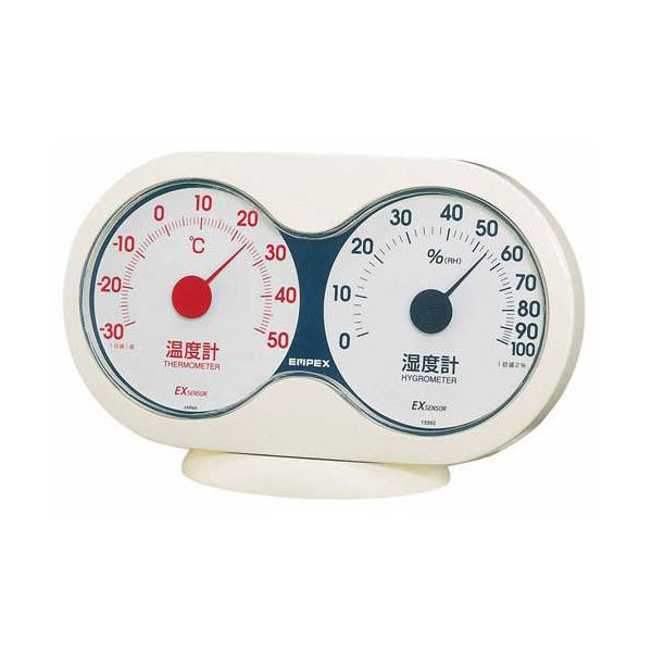 (まとめ)EMPEX 温度・湿度計 アキュート 温度・湿度計 卓上用 TM-2781 オフホワイト×レッド【×5セット】