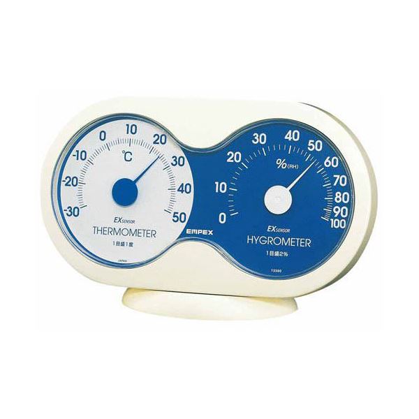 【ポイント10倍】(まとめ)EMPEX 温度・湿度計 アキュート 温度・湿度計 卓上用 TM-2786 オフホワイト×ブルー【×5セット】