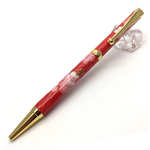 日本製 ハンドメイド ボールペン/文房具 【梅と青海波 赤色】 美濃和紙 友禅紙 0.7mm 文具 オフィス用..