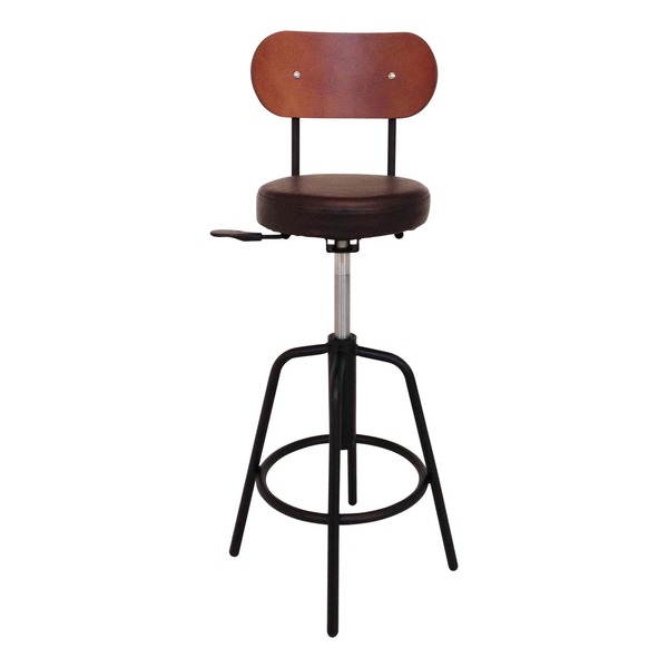 カウンターチェア ハイチェア 約幅32cm ダークブラウン 背もたれ付 ガス昇降式 スチールフレーム バー..