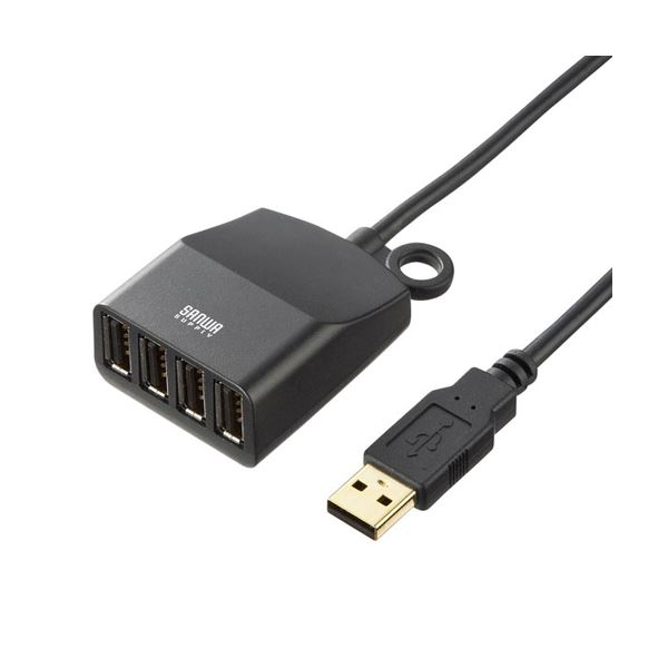 【ポイント10倍】(まとめ)サンワサプライ 延長用4ポートUSB2.0ハブ(ブラックケーブル長0.6m) USB-HEX406BK【×3セット】