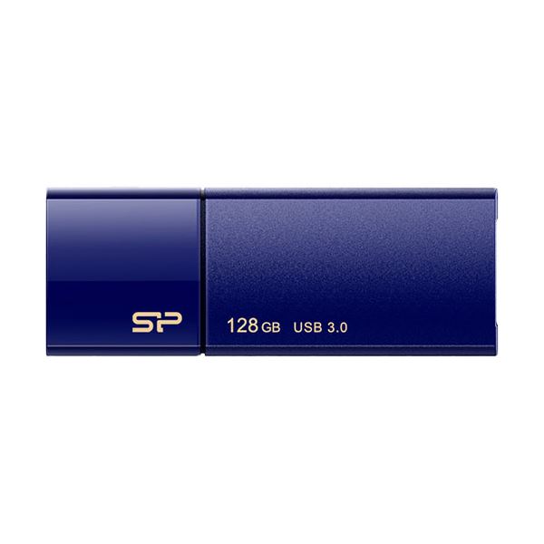 (まとめ)シリコンパワー USB3.0スライド式フラッシュメモリ 128GB ネイビー SP128GBUF3B05V1D 1個【×3セット】