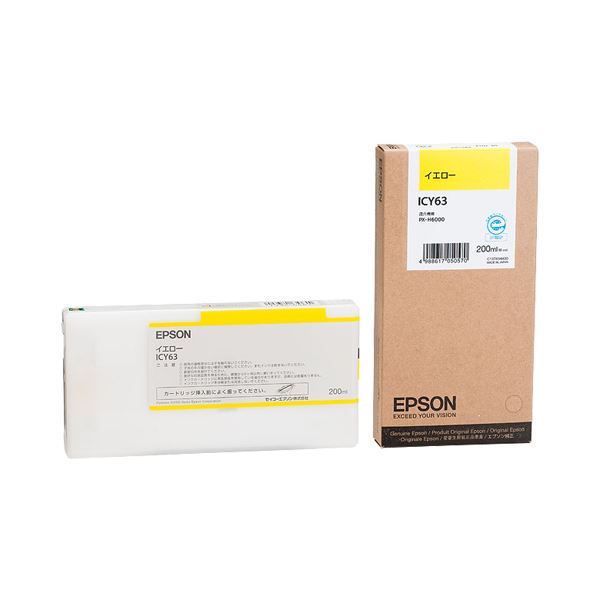 (まとめ) エプソン EPSON インクカートリッジ イエロー 200ml ICY63 1個 