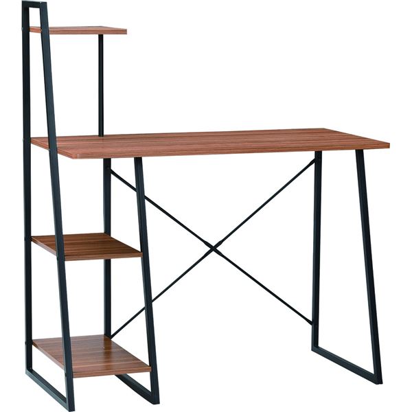 デスク 机 パソコンデスク 学習机 幅102cm 棚 ラック スチール アイアン 木目 ブラック/ブラウン BK/BR..