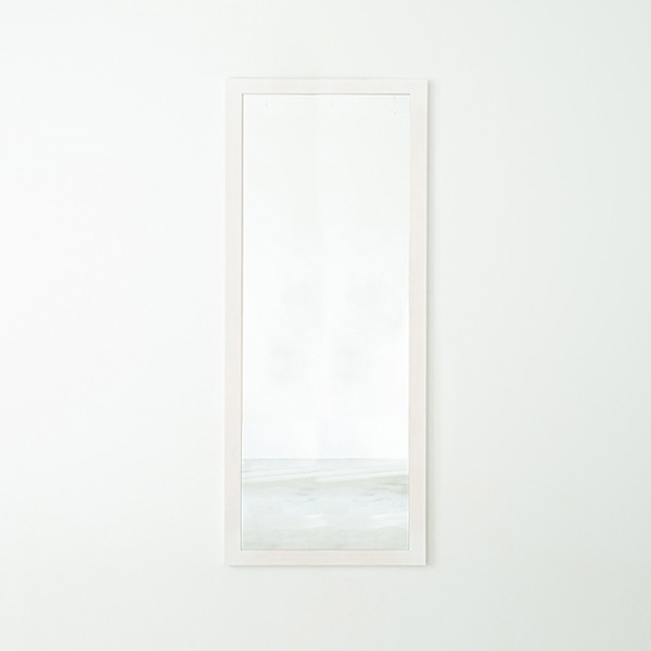 幅広枠ウォールミラー(54×130)(ホワイト/白) 天然木 姿見鏡 ワイド 高級感 木製 飛散防止加工 壁掛け 北欧風 ヴィンテージ 韓国インテリア 玄関 トイレ 洗面 日本製 完成品 NK-36