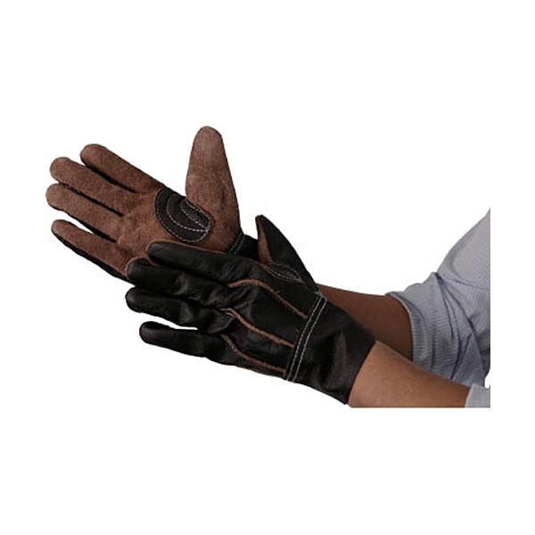 (まとめ) TRUSCO 牛本革製手袋 ブラウン M TKBR-M 1双 【×5セット】