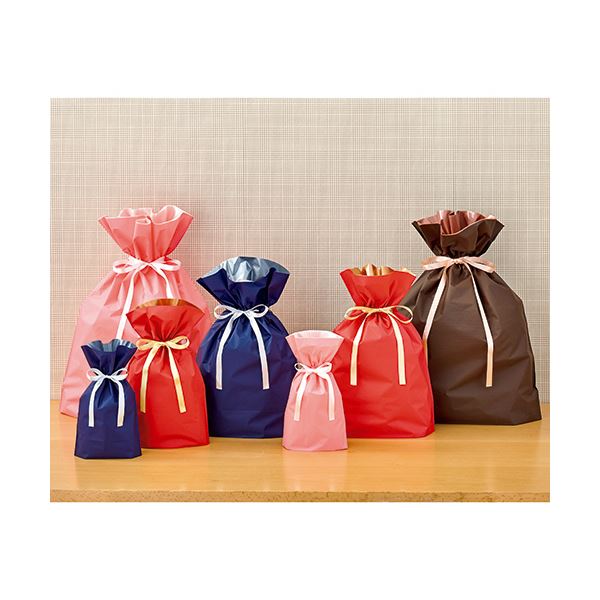 （まとめ）店研創意 ストア・エキスプレス 梨地リボン付ギフトバッグ ブラウン 24cm 1パック（20枚） 【×3セット】 3