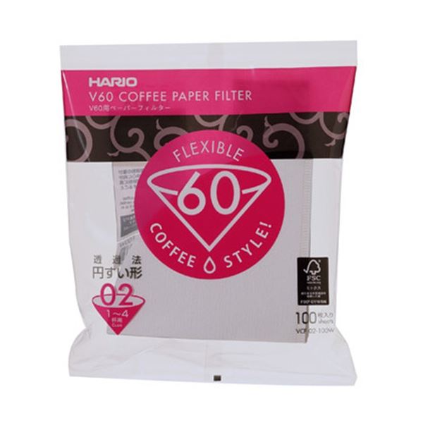 (まとめ) ハリオグラス V60用 ペーパーフィルター 酸素漂白02 1〜4杯用 VCF-02-100W 1パック(100枚) 【..