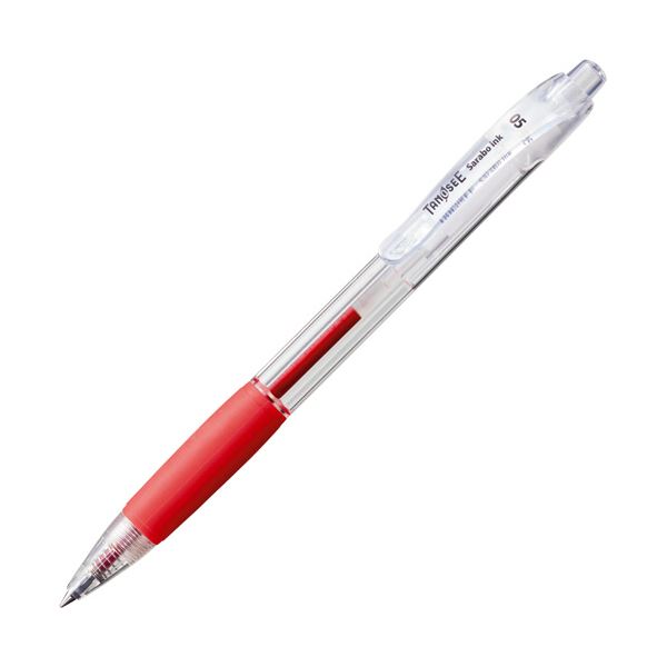 （まとめ）TANOSEE ノック式油性ボールペン（なめらかインク） 0.5mm 赤 （軸色：クリア） 1セット（50本） 【×3セット】 1