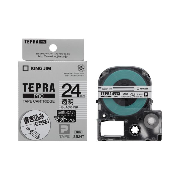 (まとめ) キングジム テプラ PRO テープカートリッジ マットラベル 24mm 透明/黒文字 SB24T 1個 【×10セット】