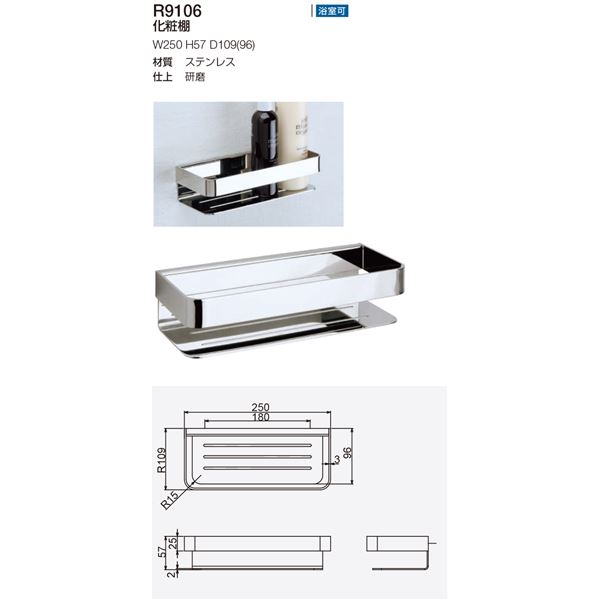 【ポイント10倍】化粧棚/建築金物 【W250×H57×D109mm】 浴室可 ステンレス製 研磨 〔業務用 建材 建築金具〕