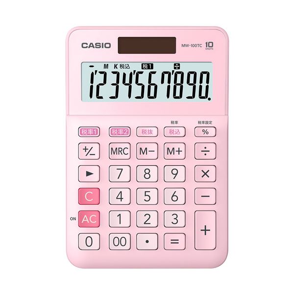 （まとめ）カシオ W税率電卓 10桁ミニジャストタイプ ピンク MW-100TC-PK-N 1台【×5セット】