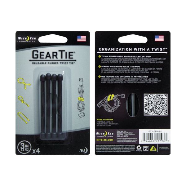 (まとめ) シームーン NiteIze ギアータイ 3インチ ブラック NI01793 1パック(4個) 【×5セット】