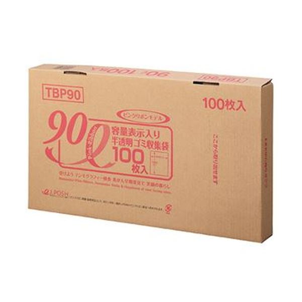 （まとめ）ジャパックス 容量表示入りゴミ袋ピンクリボンモデル 乳白半透明 90L BOXタイプ TBP90 1箱（..