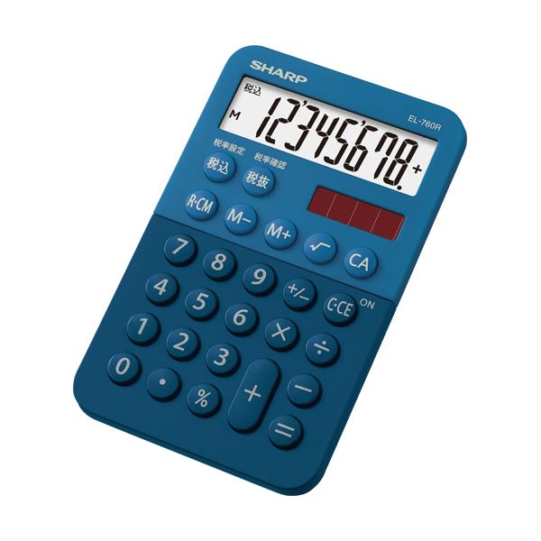 (まとめ) シャープ カラー・デザイン電卓 8桁ミニミニナイスサイズ ブルー系 EL-760R-AX 1台 【×10セット】 1