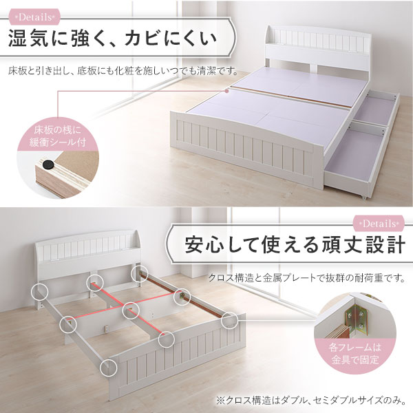 【ポイント10倍】カントリー調ベッドダブルベッドフレームのみナチュラル収納付き引き出し付き棚付き宮付きコンセント付きおしゃれかわいい