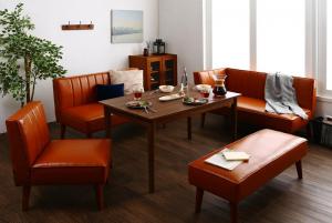 モダンデザインレザーソファ リビングダイニングセット 5点セット(テーブル+2Pソファ1脚+アームソファ1脚+1Pソファ1脚+ベンチ1脚) 右アーム W115 組立設置付