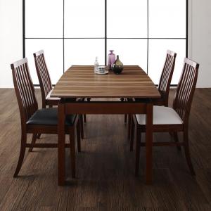 天然木ウォールナット材 ハイバックチェア ダイニング 4人 5点セット(テーブル+チェア4脚) W140-240