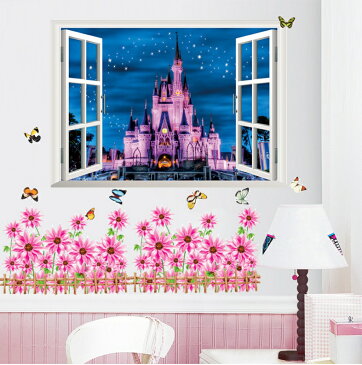 【ディズニ—　プリンセス　シンデレラ城 ウインドタイプ】 Disney　Princess 　Disney castles ウォールステッカー ウォール ステッカー ポスター シール 北欧 激安 貼って はがせる 壁紙 壁シール 子供部屋【CG