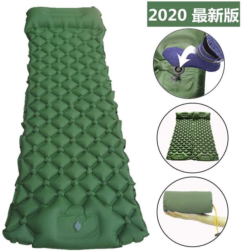 エアーマット キャンプマット Saifu 2020最新進化版 足踏み式 複数連結可能 テントマット 枕付き 折畳み式 エアーベッド 超軽量 TPU生地 防水防潮 山登り 花見 車中泊 テント泊 防災 キャンプ用品