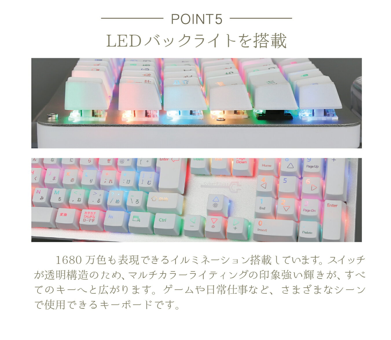 Jis配列 日本語配列全キーロールオーバー対応 Ledバックライト搭載 週末限定全店ポイント10倍 Cyberplugs Nasrシリーズ ゲーミングキーボード 白 茶軸 有線 Jis 日本語配列 キーボード 種類led色変 メカニカルキーボード プレゼント 全キーled色独立設定 対応 Jis配列 日本語配列全キーロールオーバー対応 Ledバックライト搭載 週末限定全店ポイント10倍 Cyberplugs Nasrシリーズ ゲーミングキーボード 白 茶軸 有線 Jis 日本語配列 キーボード 種類led色変 メカニカルキーボード プレゼント 全キーled色独立設定 対応