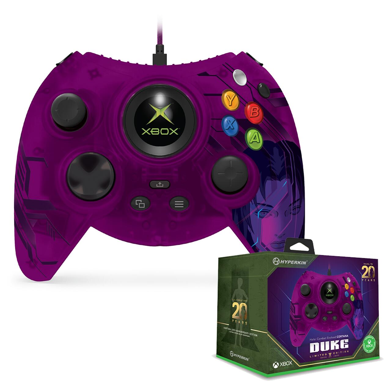 X box HYPERKIN Duke XBOX 20th LIMITED EDITION Halo: Combat Evolved CORTANA 正規限定品 コントローラー 20周年限定版 Wired Controller Xbox Series X|S Xbox One Windows 10 対応 シェアボタン USB Type-C Xbox公式ライセンス製品 Cyberplugs