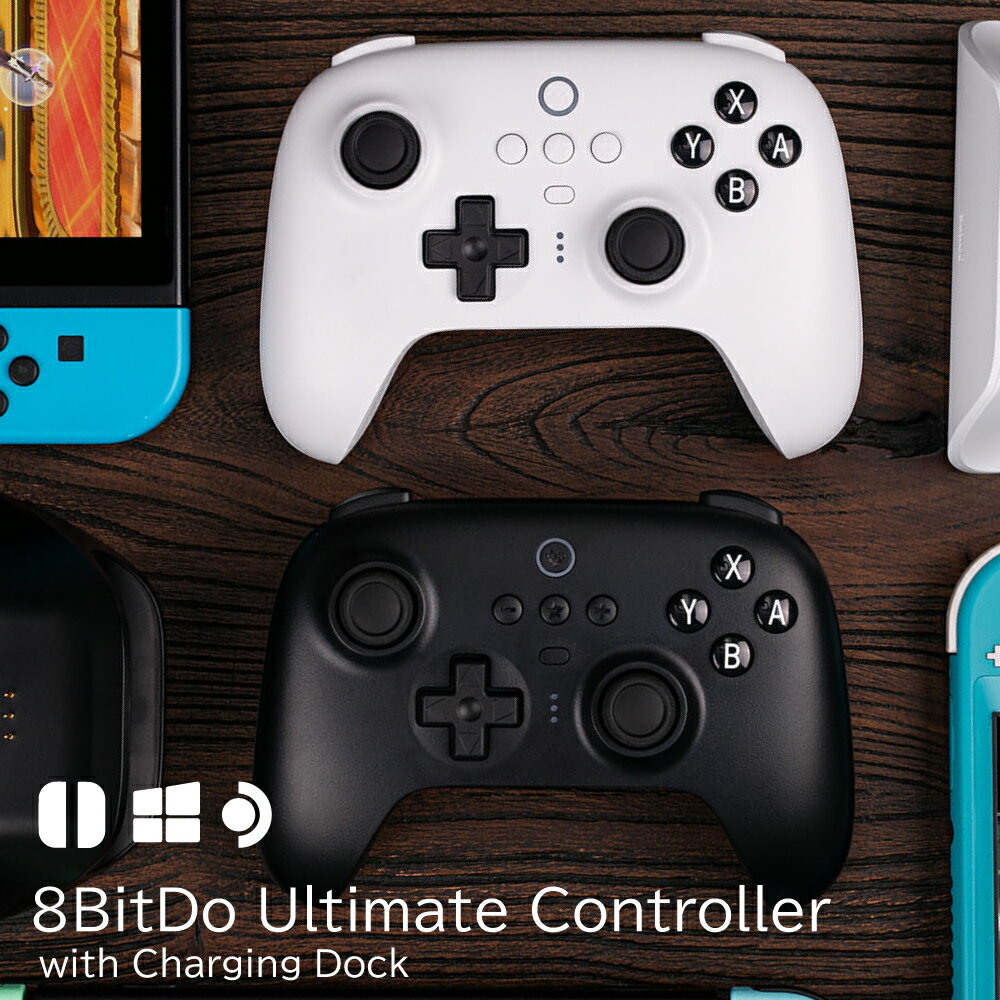 8BitDo Ultimate ワイヤレス コントローラー Bluetooth/2.4G ブルートゥース 無線 充電ドック付き スイッチ Switch　Windows 充電式 バッテリー コントローラー 取扱説明書(日本語解説有) 桃鉄 Cyberplugs