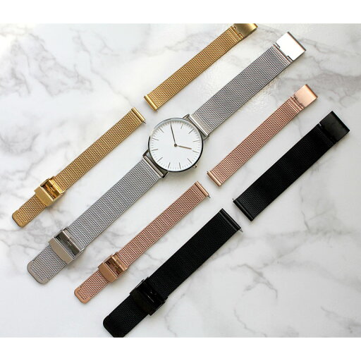 【レバータイプ】 時計 ベルト ダニエルウェリントン用 DW時計ベルト 腕時計ベルト 時計バンド 時計 バンド 腕時計バンド バンビ メタル 金属 レディース ブラック BSNLE5252B 12mm