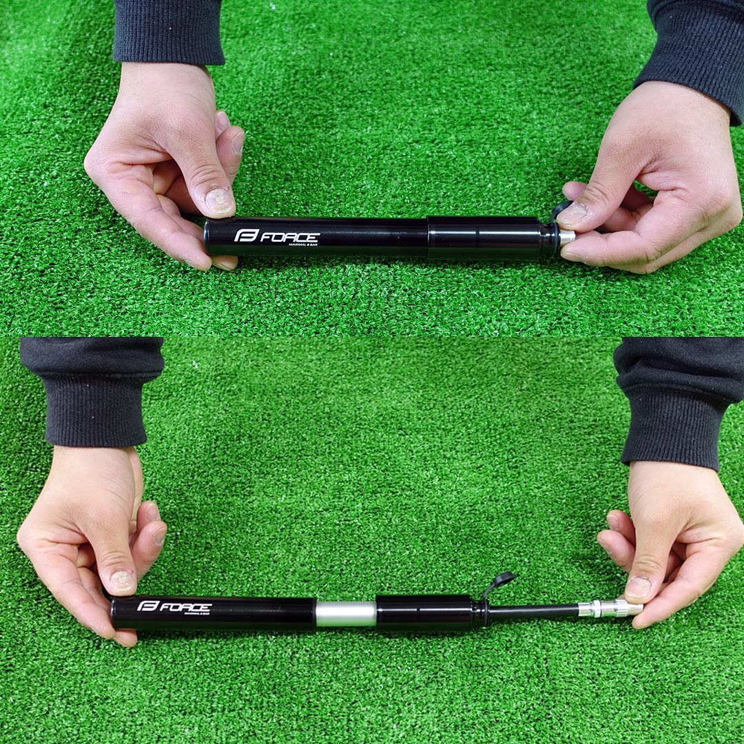 自転車 空気入れ HOSE ミニポンプ ホース付き 携帯 コンパクト 英式 米式 仏式 全バルブ対応 EV AV FV エアーポンプ フロアポンプ ママチャリ シティサイクル ロードバイク MTB 車体取付 サドルバッグ FORCE フォース