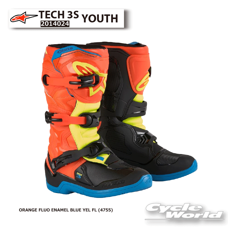 ☆正規品【ALPINESTARS】TECH 3S YOUTH《ORANGE FLUO ENAMEL BLUE YEL FL (4755)》 テック3 3S ユースオフロード ブーツ イタリア取り寄せ オフロードブーツ 子供用 アルパインスターズ 2014024　MX【バイク用品】