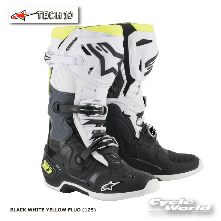 ☆正規品【ALPINESTARS】TECH 10　ブーツ　《2010020》BLACK WHITE YELLOW FLUO (125) 　イタリア取り寄せ テック10　TECH10　アルパインスターズ　 モトクロス オフロードブーツ　オフロード　MX【バイク用品】