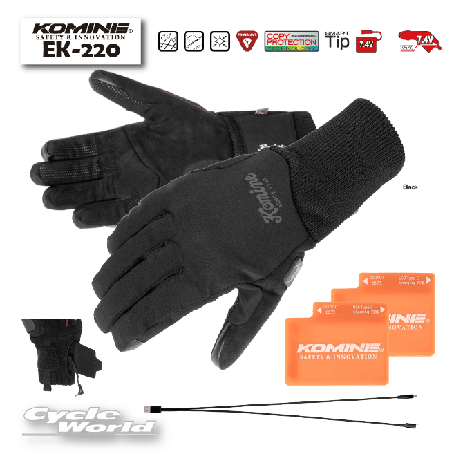 ☆ *【KOMINE】EK-220 ライディングヒートグローブセット 電熱 秋冬 ウインターグローブ 薄型7.4Vバッテリーセット付き 冬用 防寒 メンズ レディース 大きいサイズ コミネ【バイク用品】