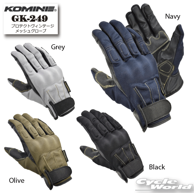 ☆【KOMINE】GK-249 プロテクトヴィンテージメッシュグローブ ツーリング ビンテージ 春夏用 コミネ グローブ【バイク用品】