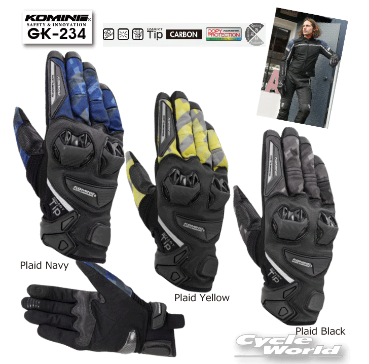 ☆【KOMINE】GK-234 プロテクトレザーメッシュグローブメッシュ　レザー　スマホタッチ　春夏用 コミネ【バイク用品】