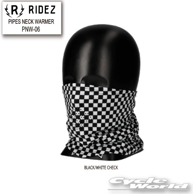 ☆【ネコポス対応】【RIDEZ】《PNW-06》PIPES NECK WARMER　BLACK/WHITE CHECK　ライズ　フリースネックウォーマー　フェイスマスク　マスク　ブラック/ホワイトチェック　 花粉　PM2.5　ウイルス対策　ライズインターナショナル　【バイク用品】 1