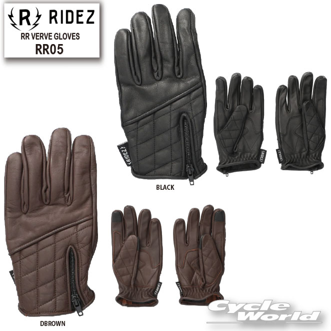 ☆【RIDEZ】《RR05》RR VERVE GLOVES バイク用 ライディンググローブ　牛革　グローブ　レザー　タッチパネル　ライズ　ライズインターナショナル　【バイク用品】