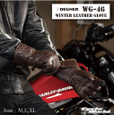 ☆【DEGNER】WG-46　ウィンターレザーグローブ/WINTER LEATHER GLOVE 防寒 防風 透湿防水 ショートファー プロテクター　スマホタッチ 寒さ対策 冬用 デグナー 牛革　アメリカン【バイク用品】