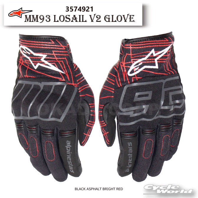 ☆●正規品 【ALPINESTARS】MM93 LOSAIL v2 GLOVE 《3574921》（1122 BLACK ASPHALT BRIGHT RED）　MARC MARQUEZ　マルク マルケス　エムエムキュウサン　ロサイル　ブイツー　グローブスマホタッチ　アルパインスターズ　岡田【バイク用品】